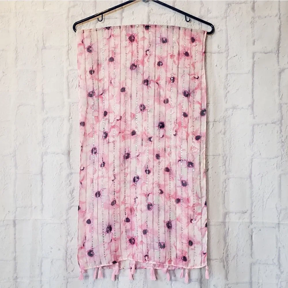 SEQUINED Semi-sheer Floral Scarf